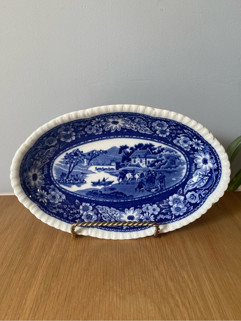 Vintage Royal Cauldron Blue White Transferware Oval Vegetable Bowl Trinket Dish